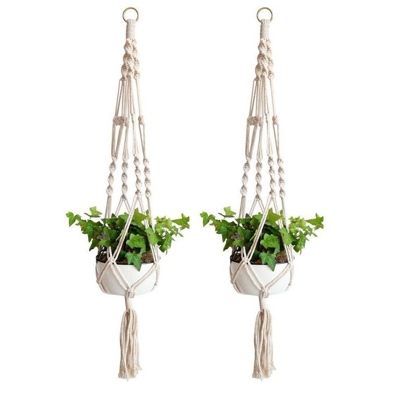 WIWAPLEX Macrame Plant Hanger, 2 Pack Plant Hanger, Cotton Rope Plant Hangers Indoor Outdoor, 4 Legs Plant Hanger Brackets, Flower Pot Hanging Plant Holder for Home Decorations (White) (40 Inch) - Image 1